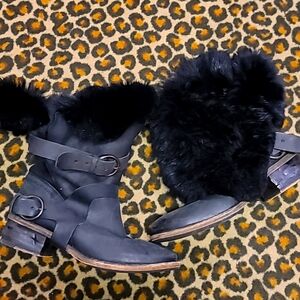 All saints leather shearling moto boots